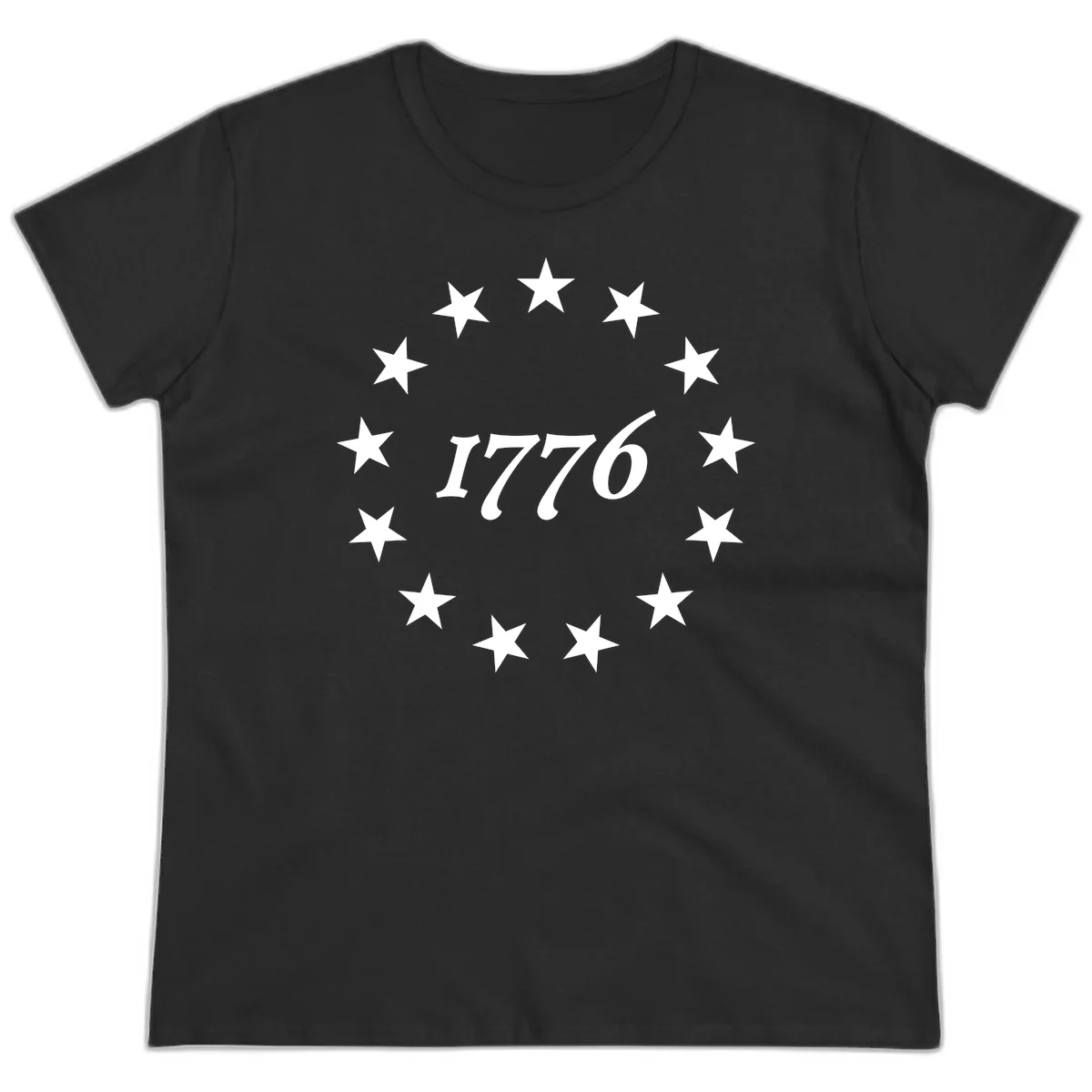 America 250th Anniversary EST 1776 Stars Ladies Tee in Black