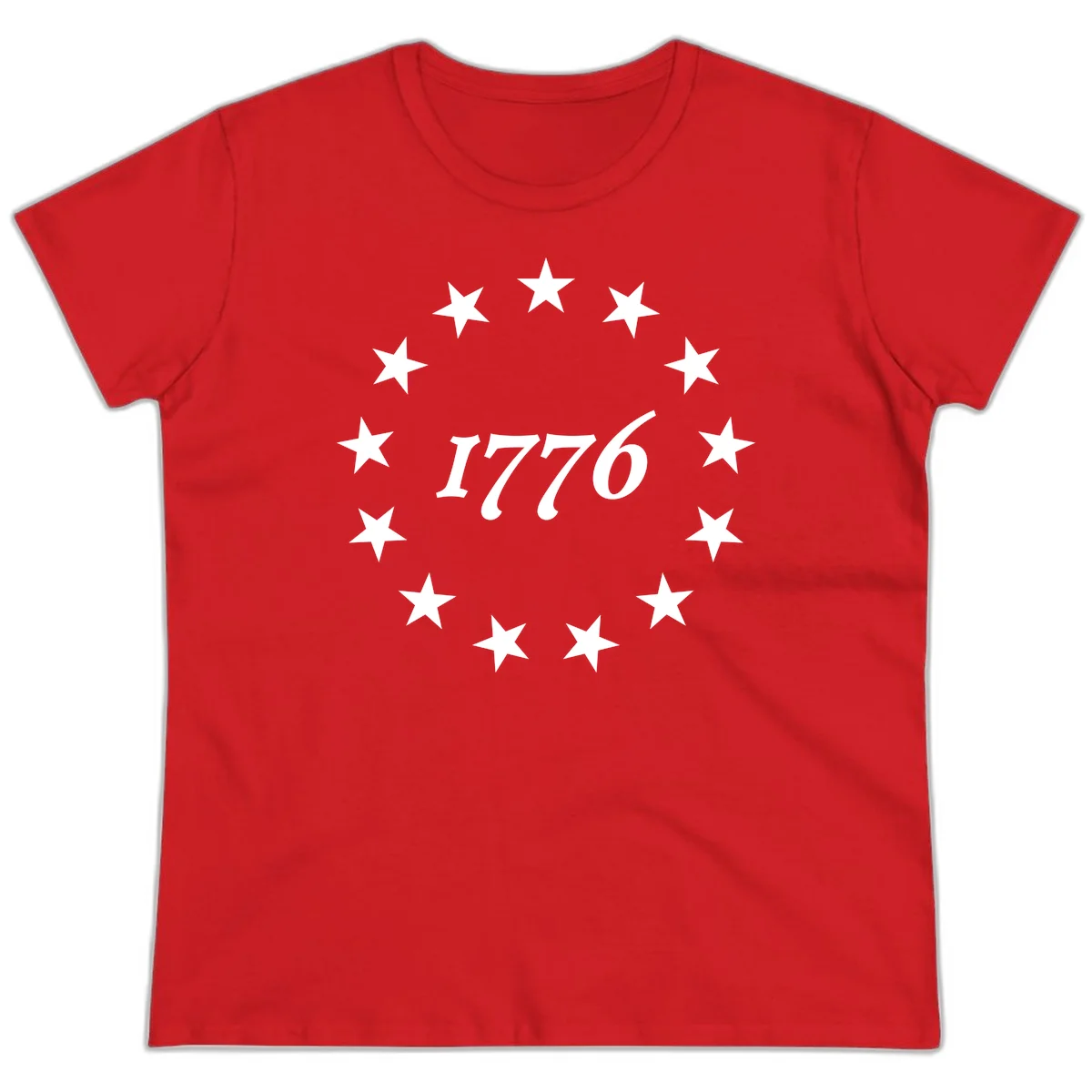 America 250th Anniversary EST 1776 Stars Ladies Tee in Red