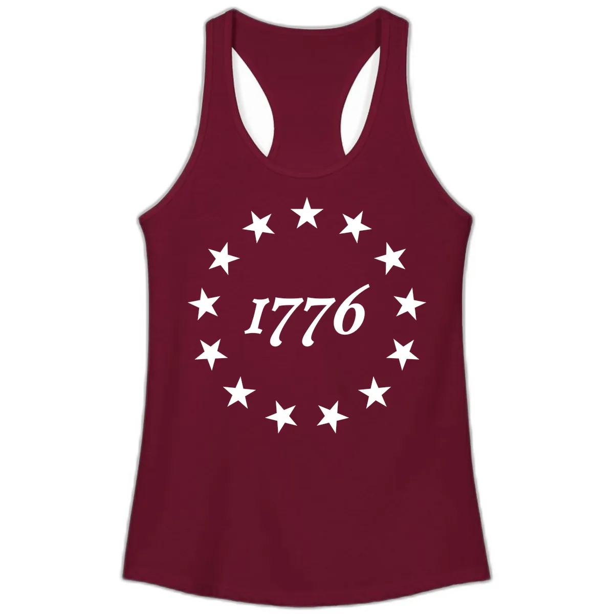America 250th Anniversary EST 1776 Stars Ladies Tank in Solid Cardinal Red