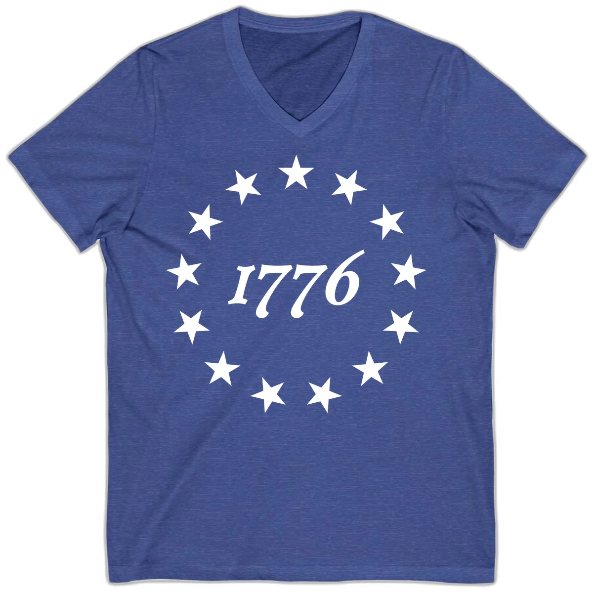 America 250th Anniversary EST 1776 Stars V-Neck in Heather True Royal