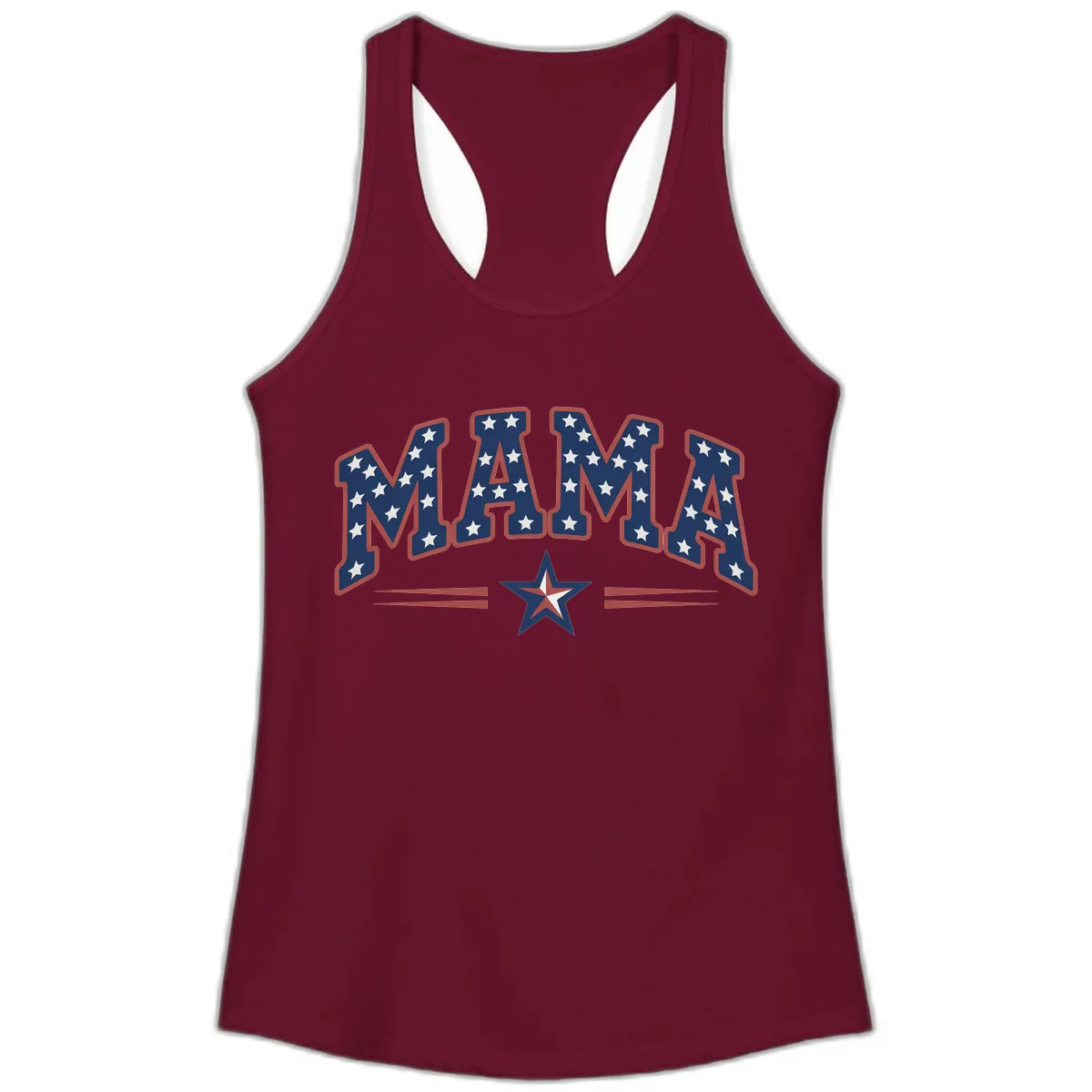 Star-Spangled Mama Patriotic Wordmark Ladies Tank in Solid Cardinal Red