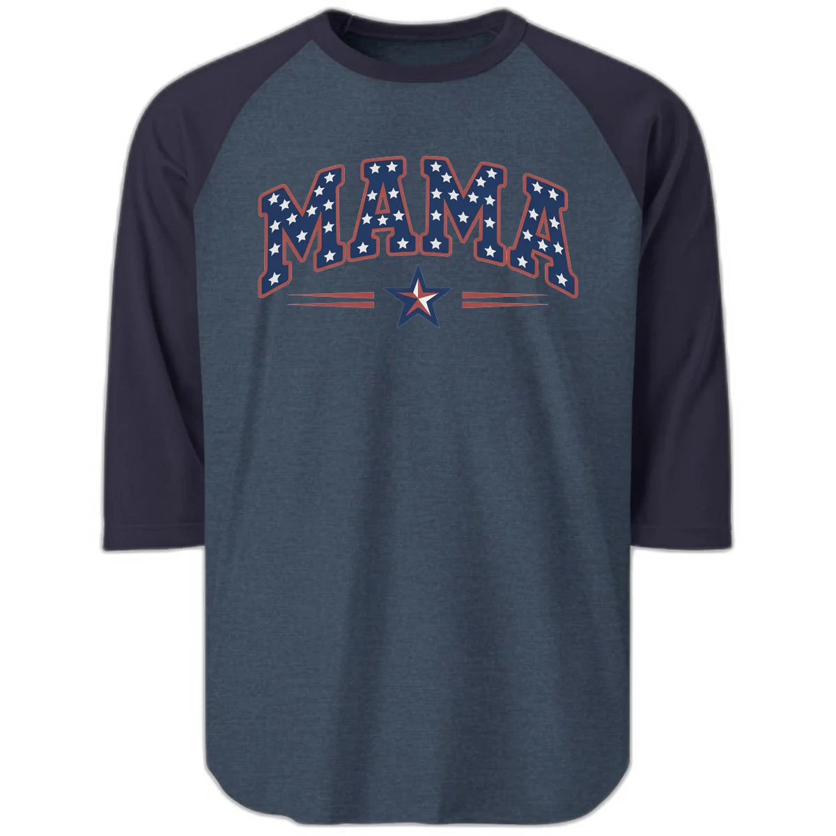 Star-Spangled Mama Raglan 3/4 in Heather Denim Navy