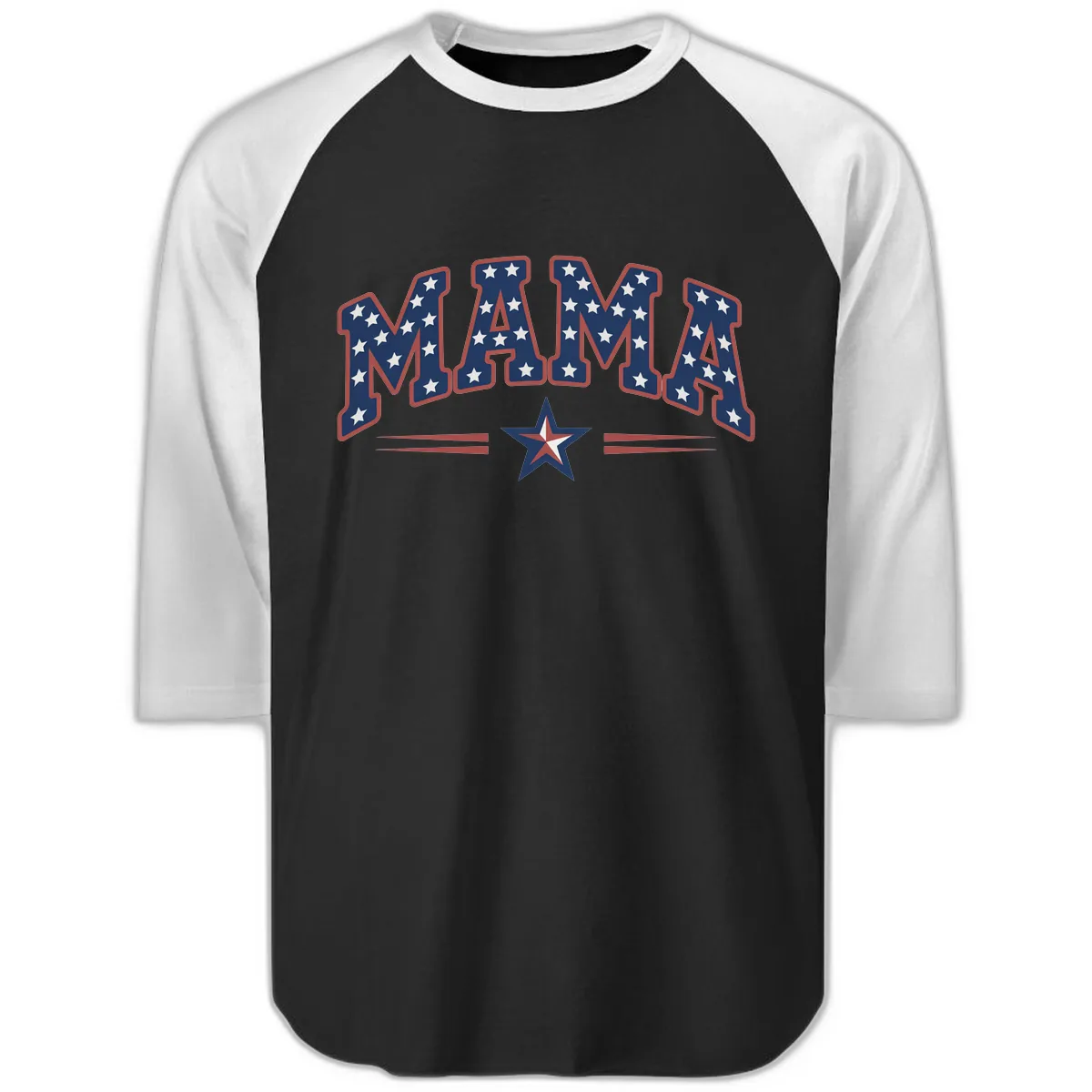 Star-Spangled Mama Patriotic Wordmark Raglan 3/4 in Black White