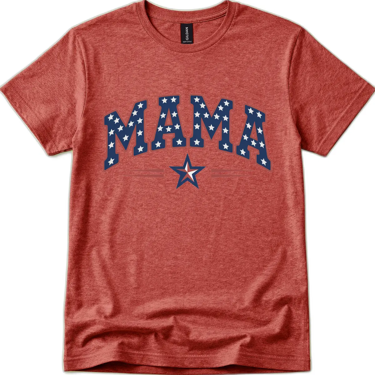 Star-Spangled Mama Patriotic Wordmark T-Shirt in Heather Cardinal