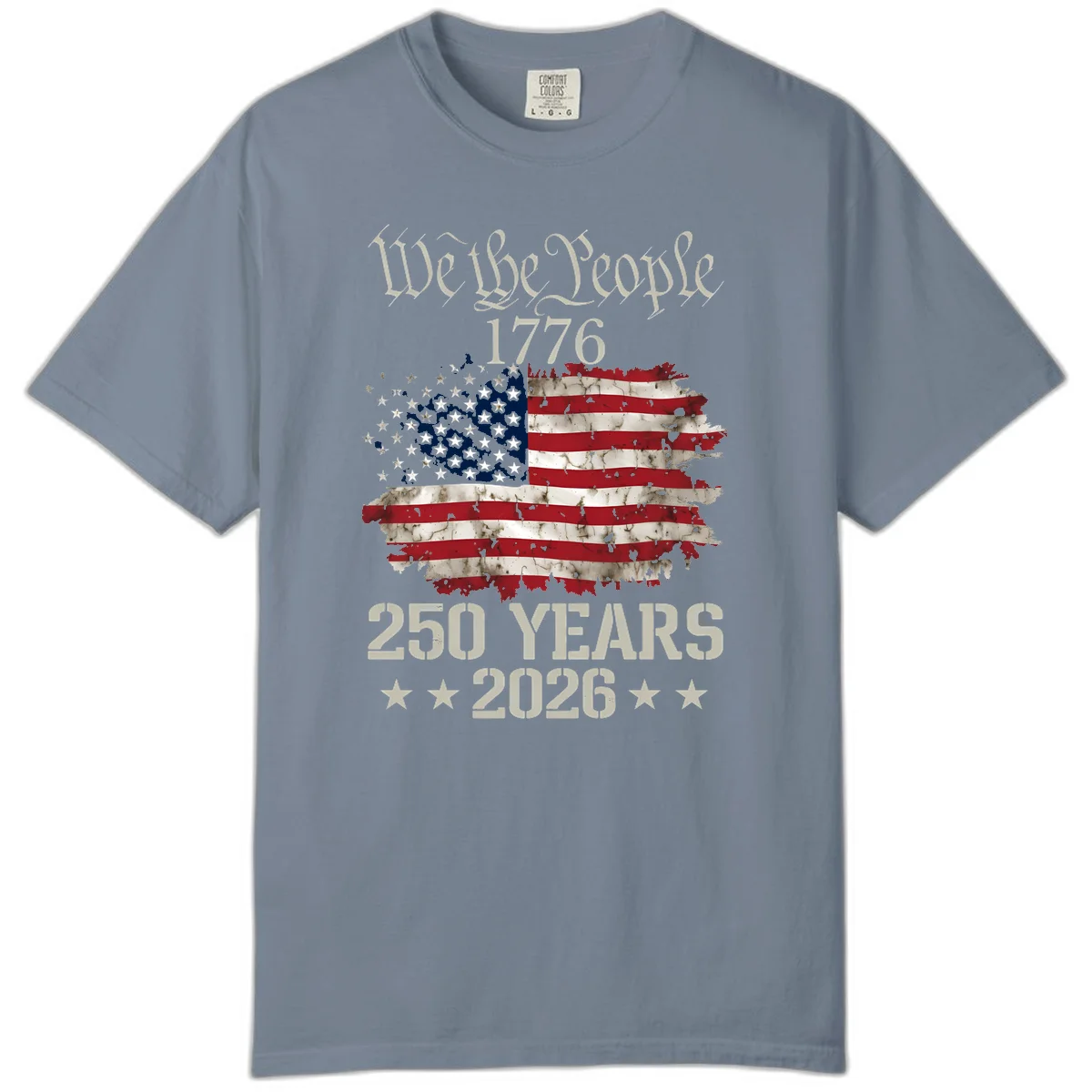 We The People 1776 Distressed Flag Comfort Tee in Blue Jean