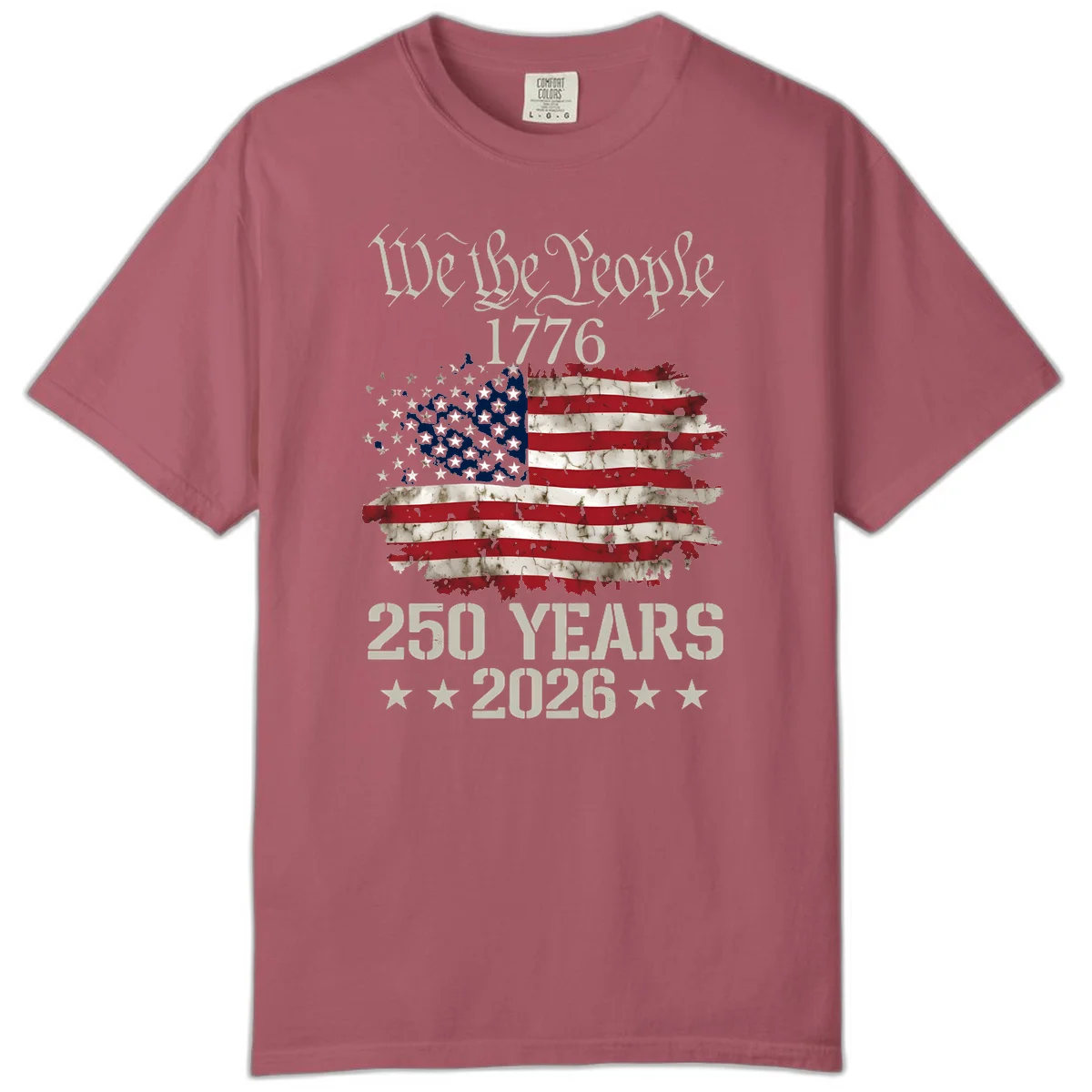We The People 1776 Distressed Flag Comfort Tee in Crimson