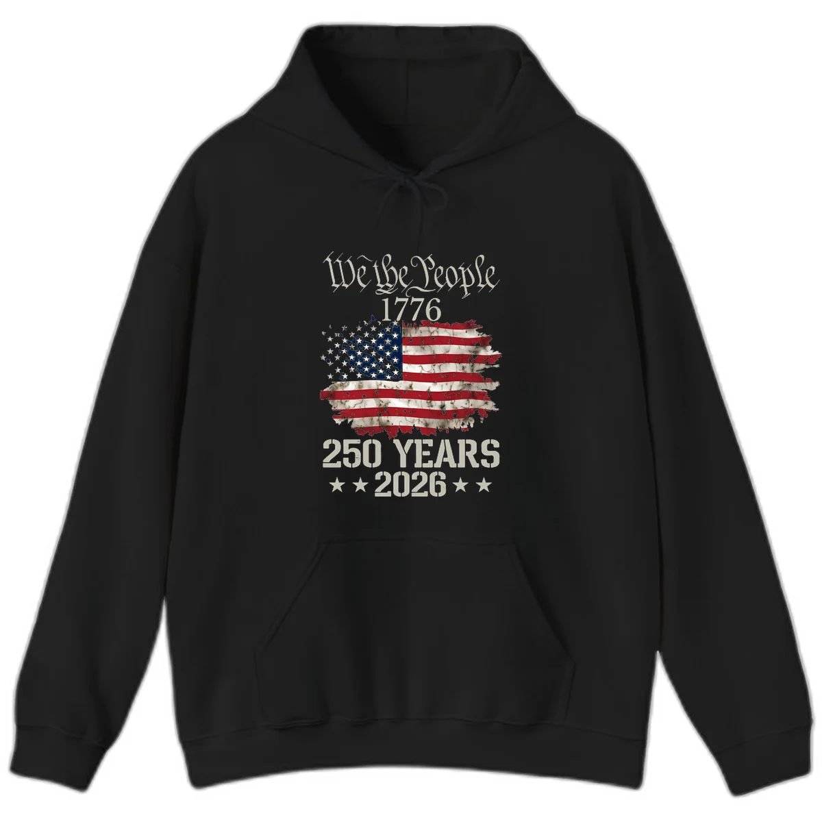 We The People 1776 Distressed Flag Hoodie in Black