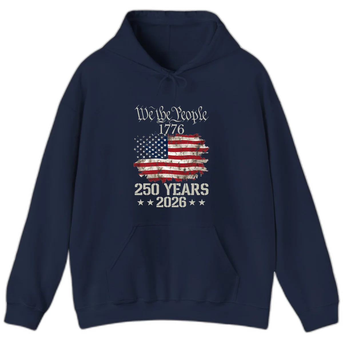We The People 1776 Distressed Flag Hoodie in Navy