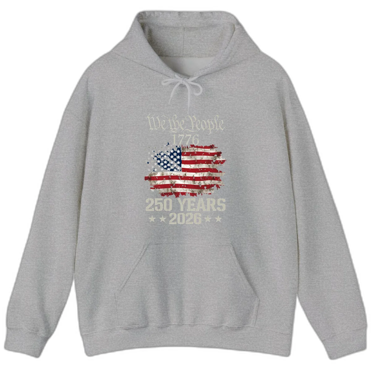 We The People 1776 Distressed Flag Hoodie in Sport Grey