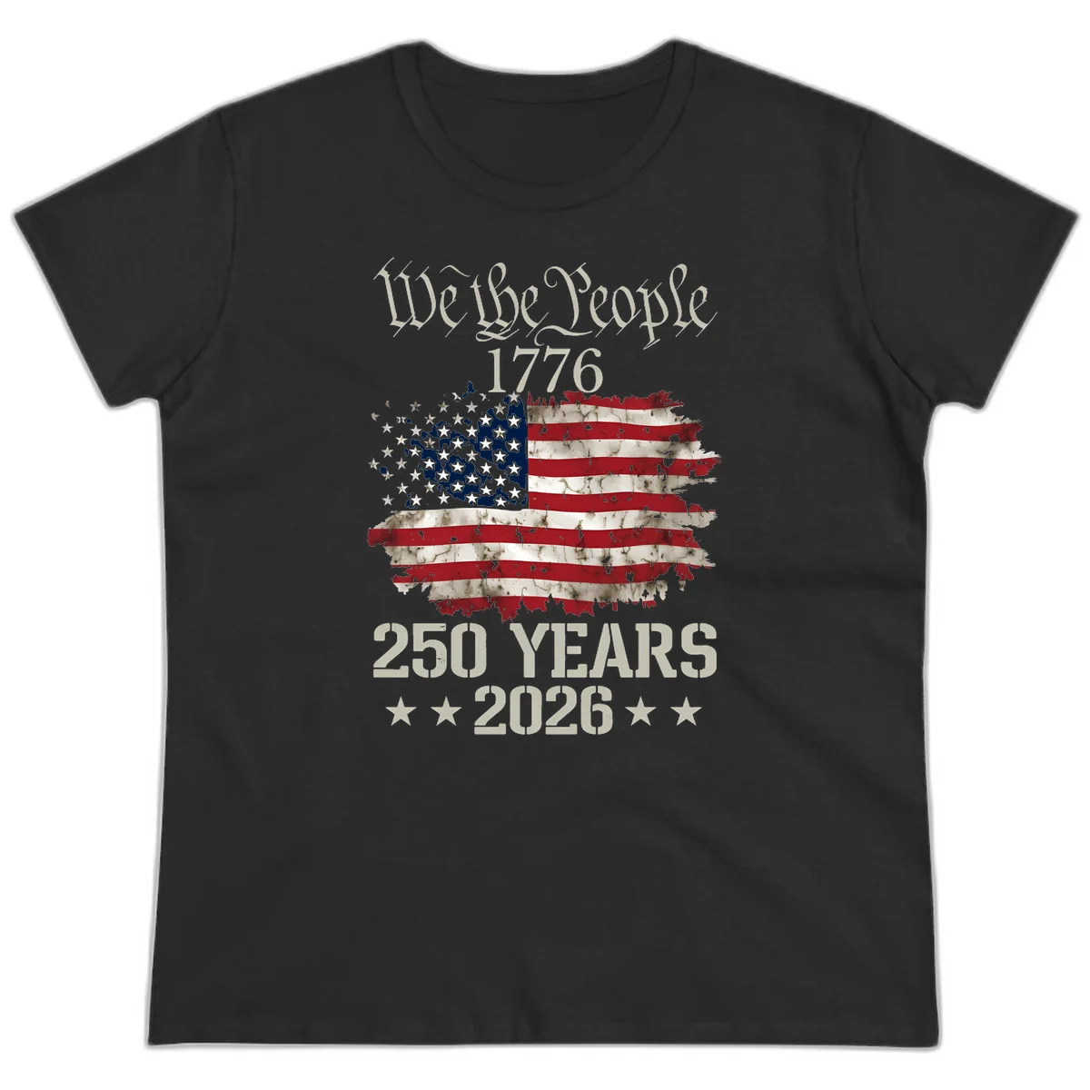 We The People 1776 Distressed Flag Ladies Tee in Black