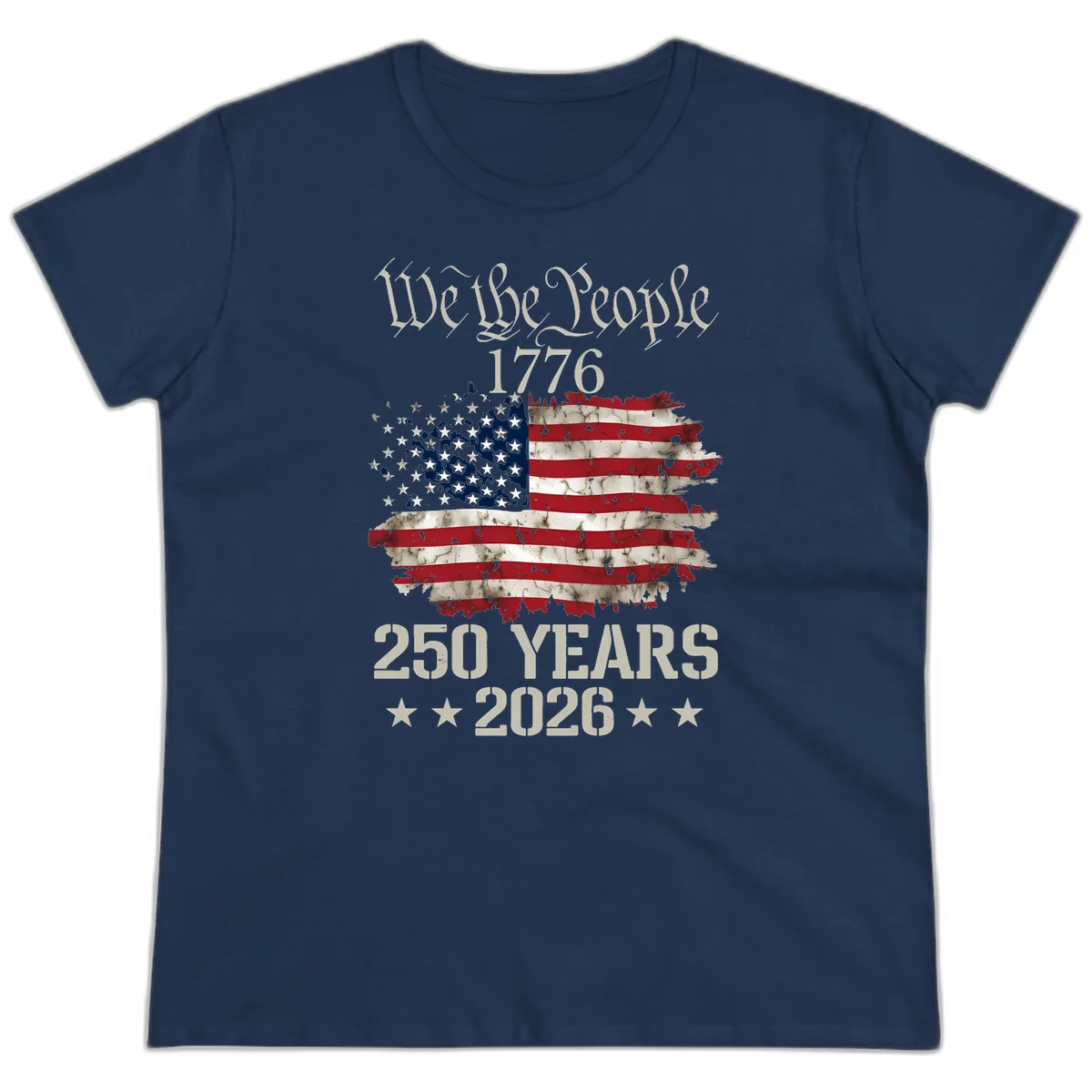 We The People 1776 Distressed Flag Ladies Tee in Navy