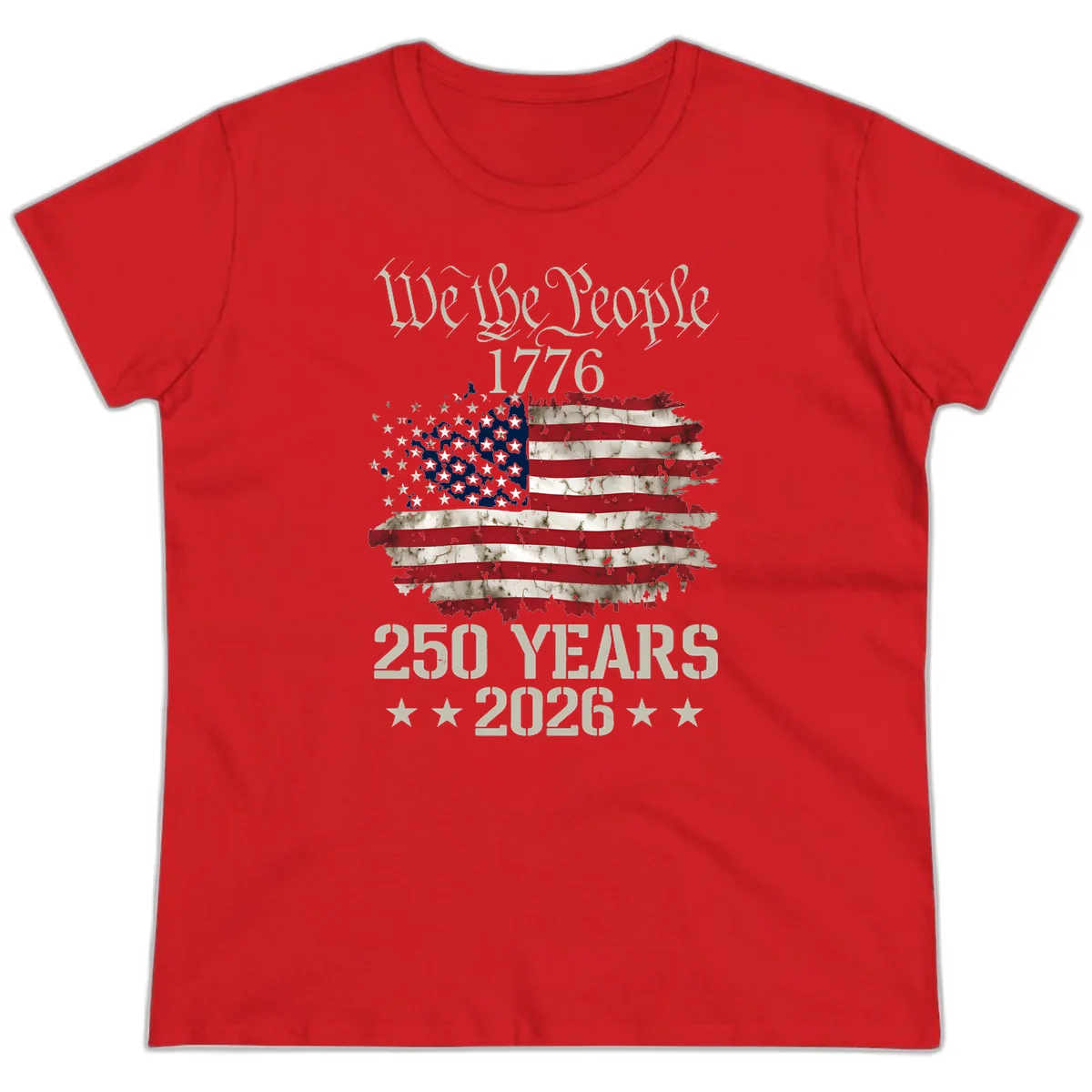 We The People 1776 Distressed Flag Ladies Tee in Red