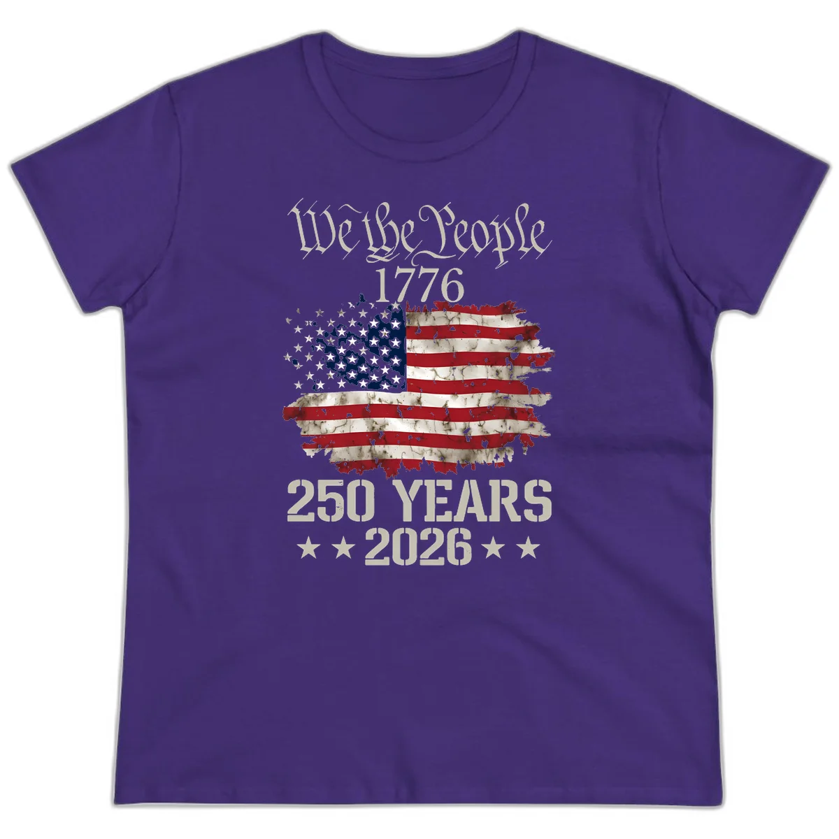 We The People 1776 Distressed Flag Ladies Tee in Purple