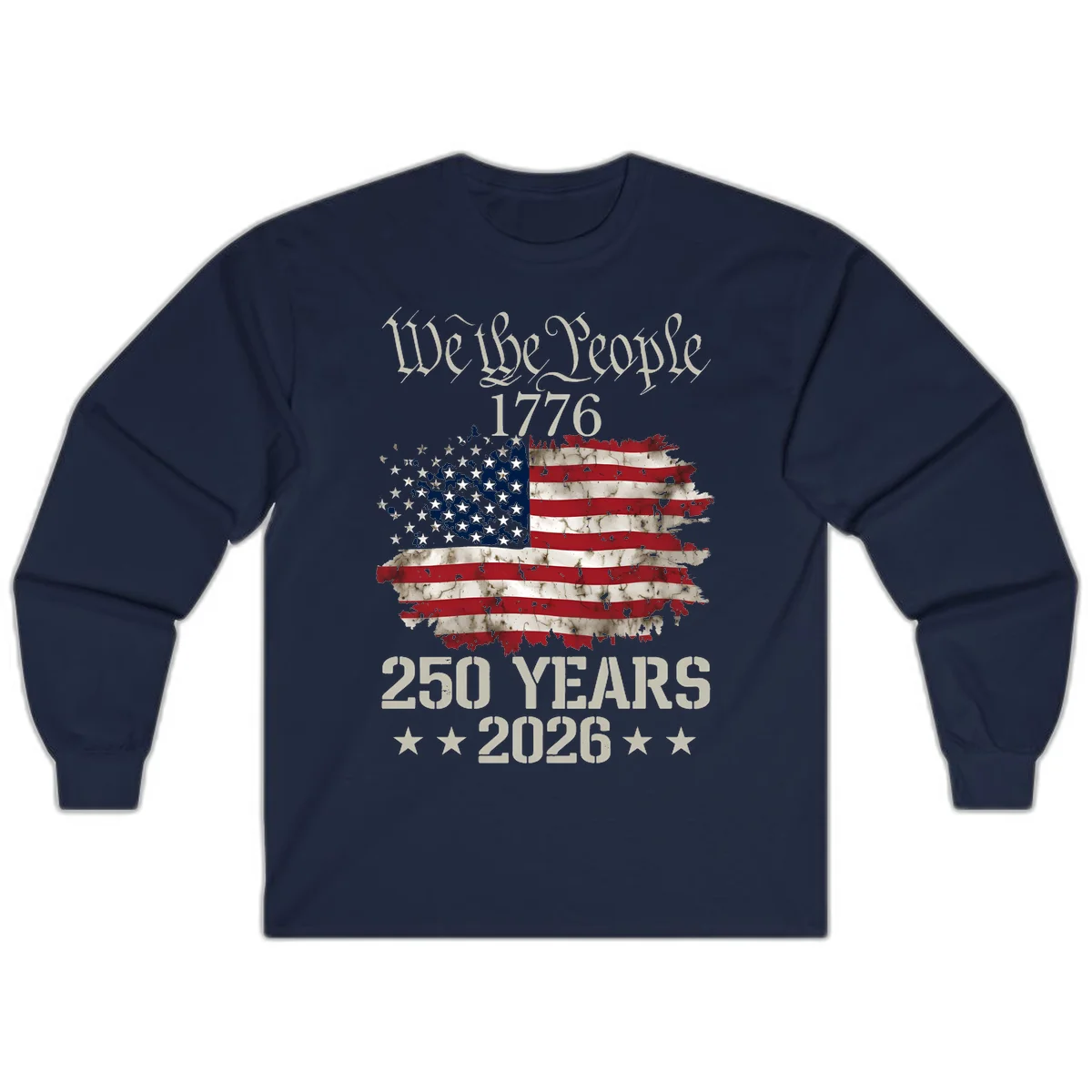 We The People 1776 Distressed Flag Long Sleeve in Navy