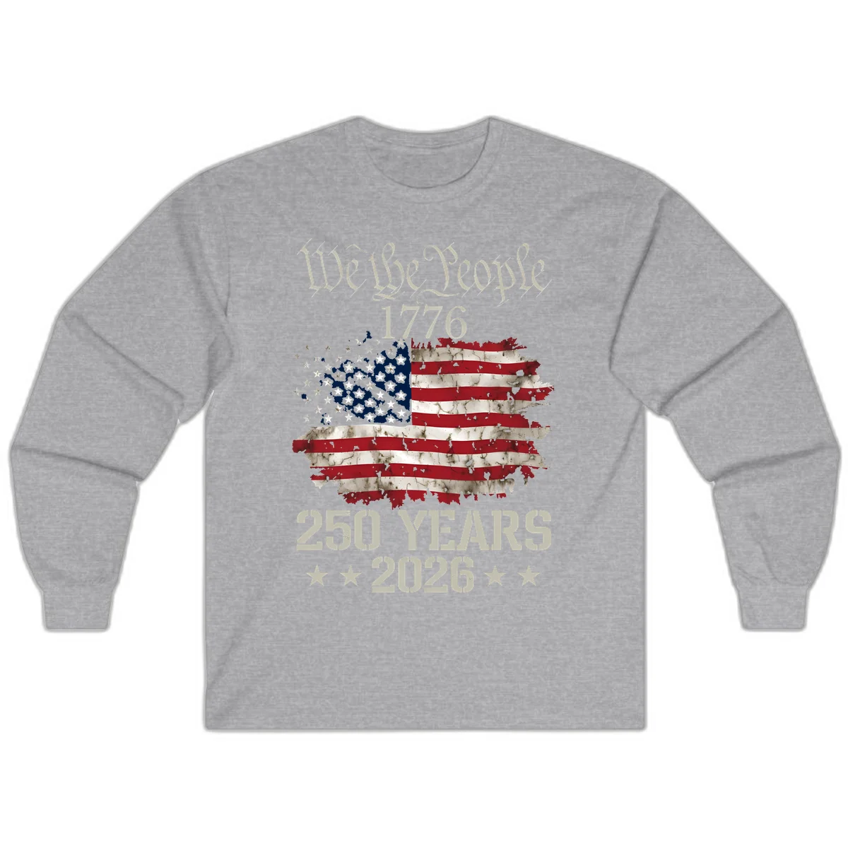 We The People 1776 Distressed Flag Long Sleeve in Sport Grey