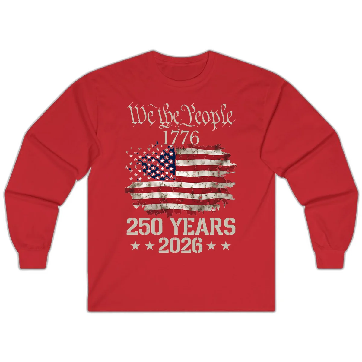 We The People 1776 Distressed Flag Long Sleeve in Red