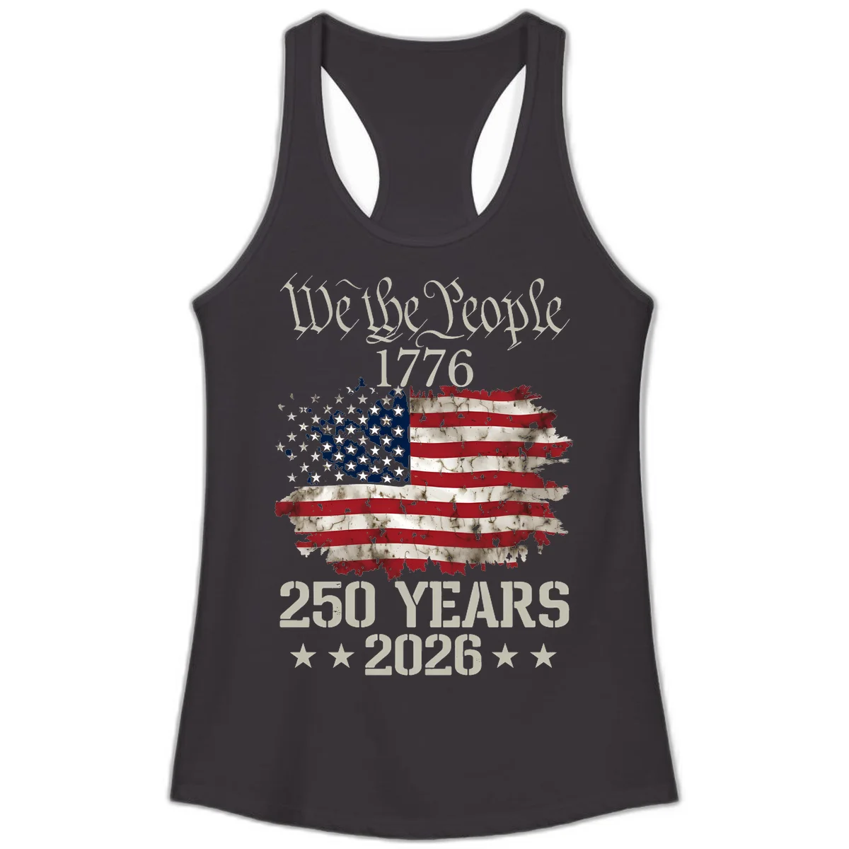 We The People 1776 Distressed Flag Ladies Tank in Black