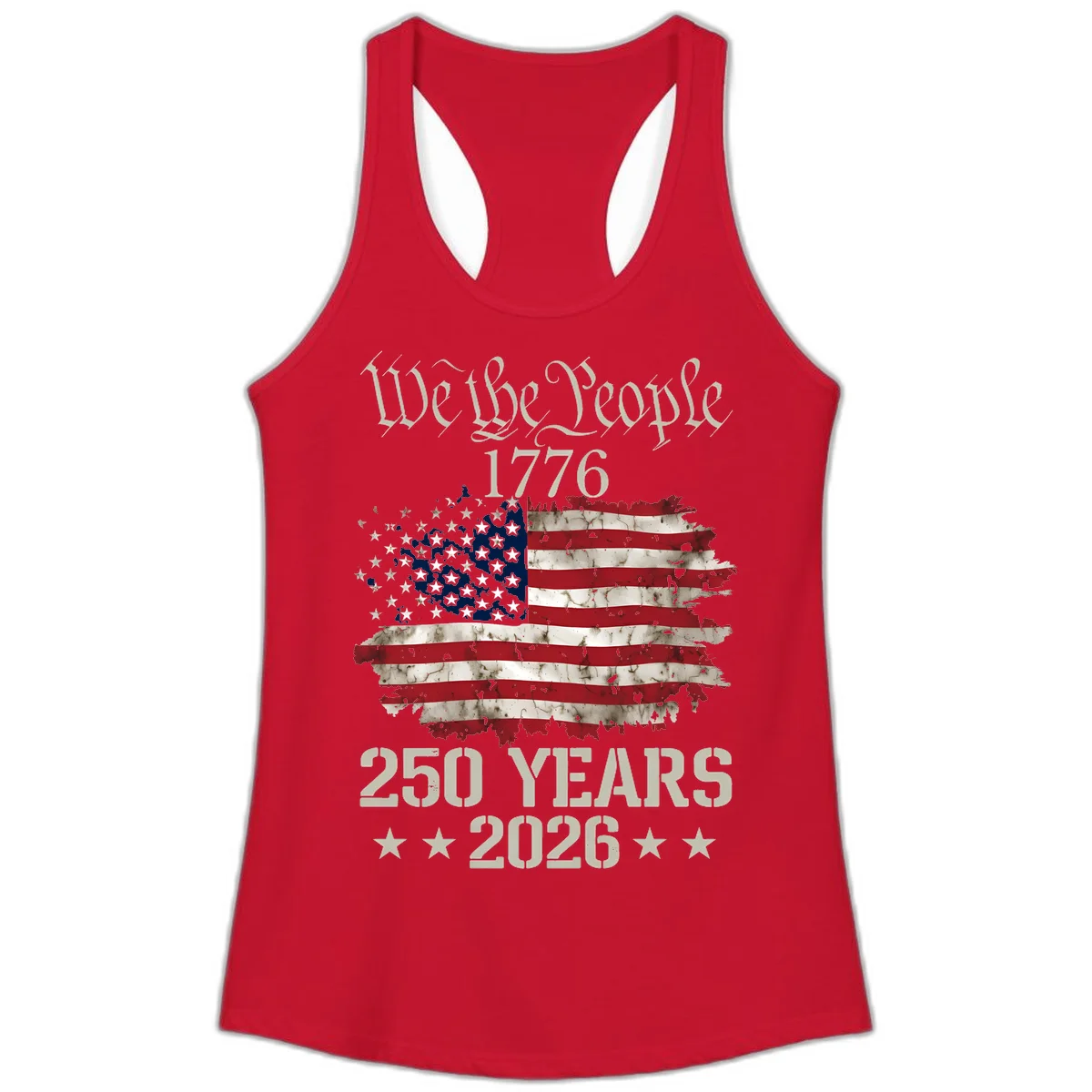 We The People 1776 Distressed Flag Ladies Tank in Solid Red