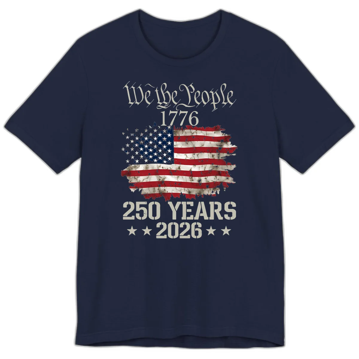 We The People 1776 Distressed Flag Premium T-Shirt in Navy