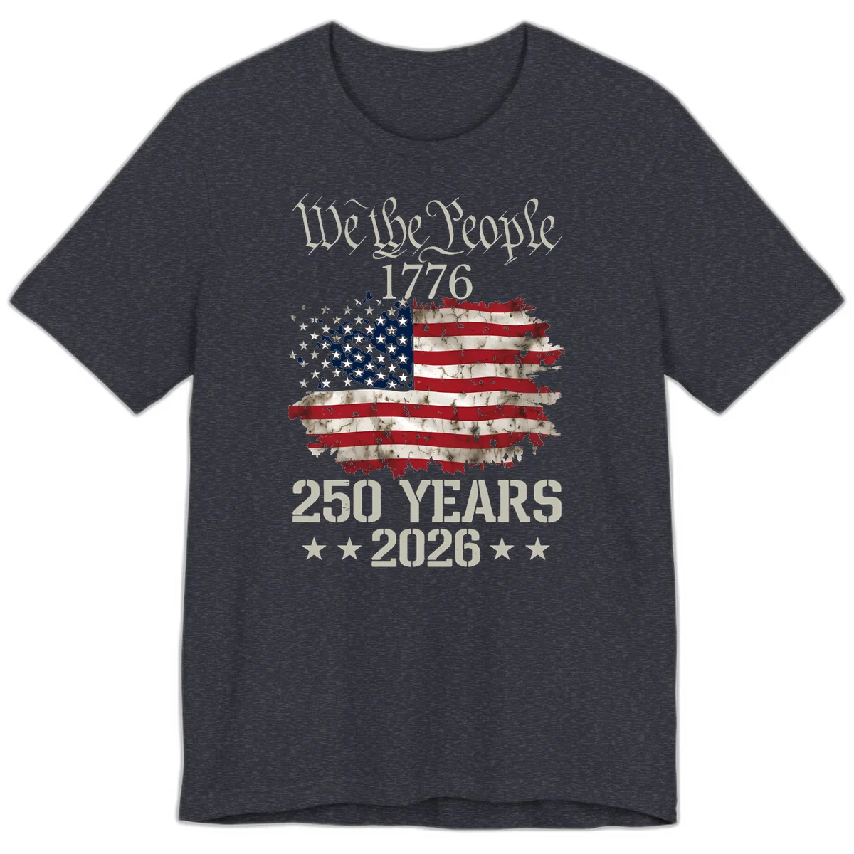 We The People 1776 Distressed Flag Premium T-Shirt in Heather Navy