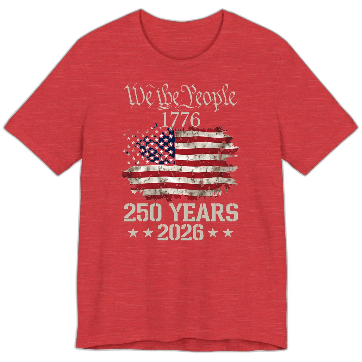 We The People 1776 Distressed Flag Premium T-Shirt in Heather Red