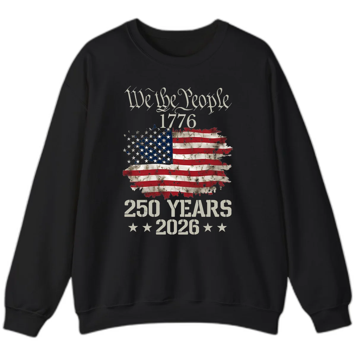 We The People 1776 Distressed Flag Sweatshirt in Black