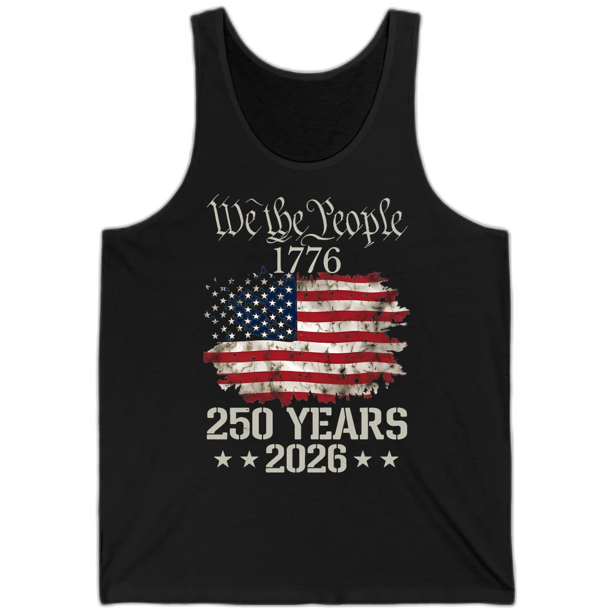 We The People 1776 Distressed Flag Tank in Black