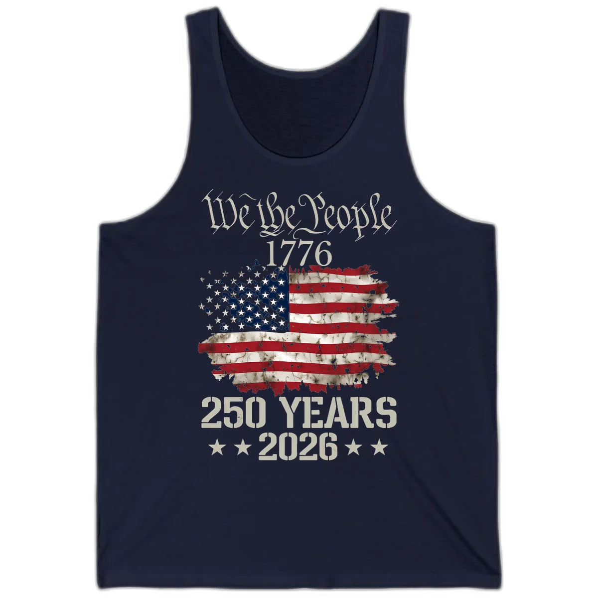 We The People 1776 Distressed Flag Tank in Navy