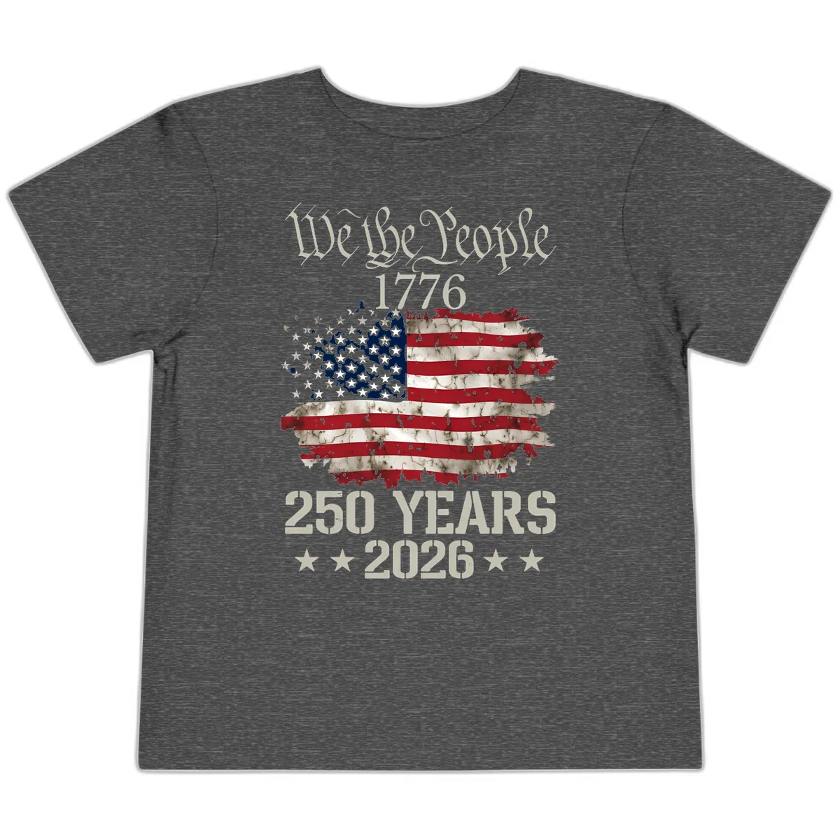 We The People 1776 Distressed Flag 250th Anniversary Toddler T-Shirt in Dark Heather Grey