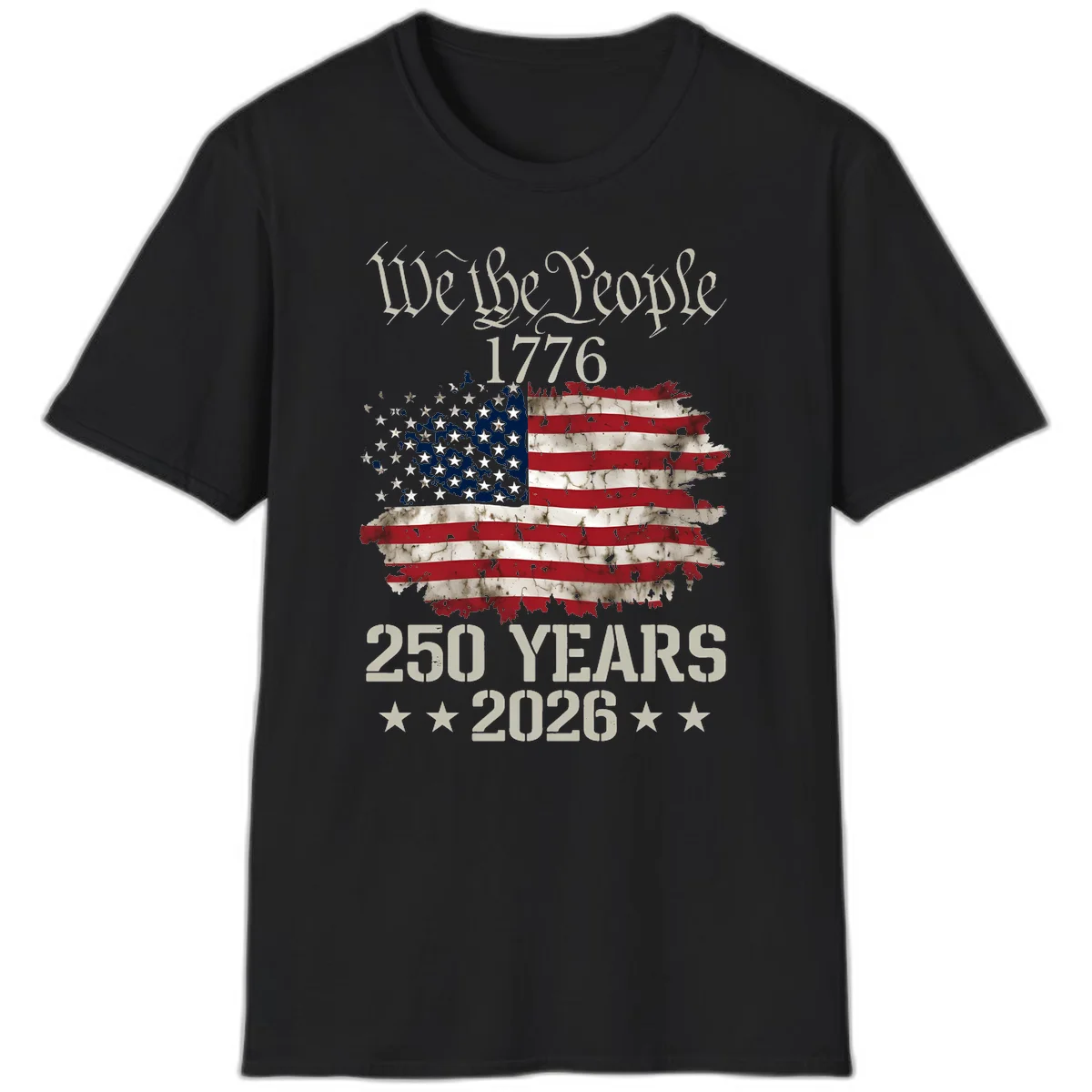 We The People 1776 Distressed Flag T-Shirt in Black