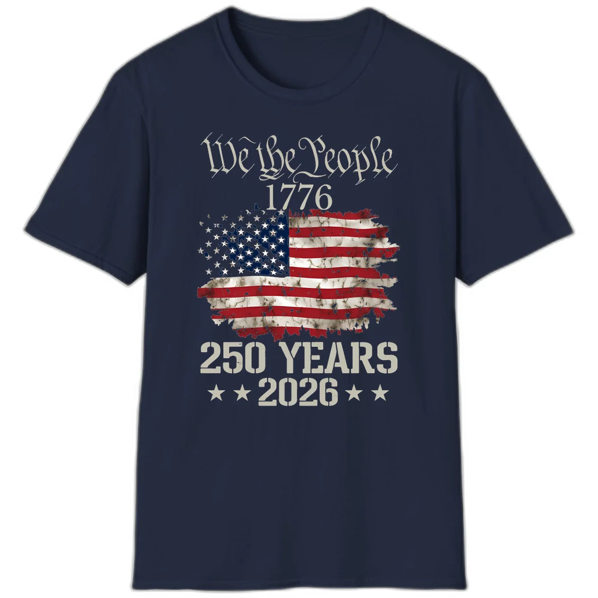 We The People 1776 Distressed Flag T-Shirt in Navy