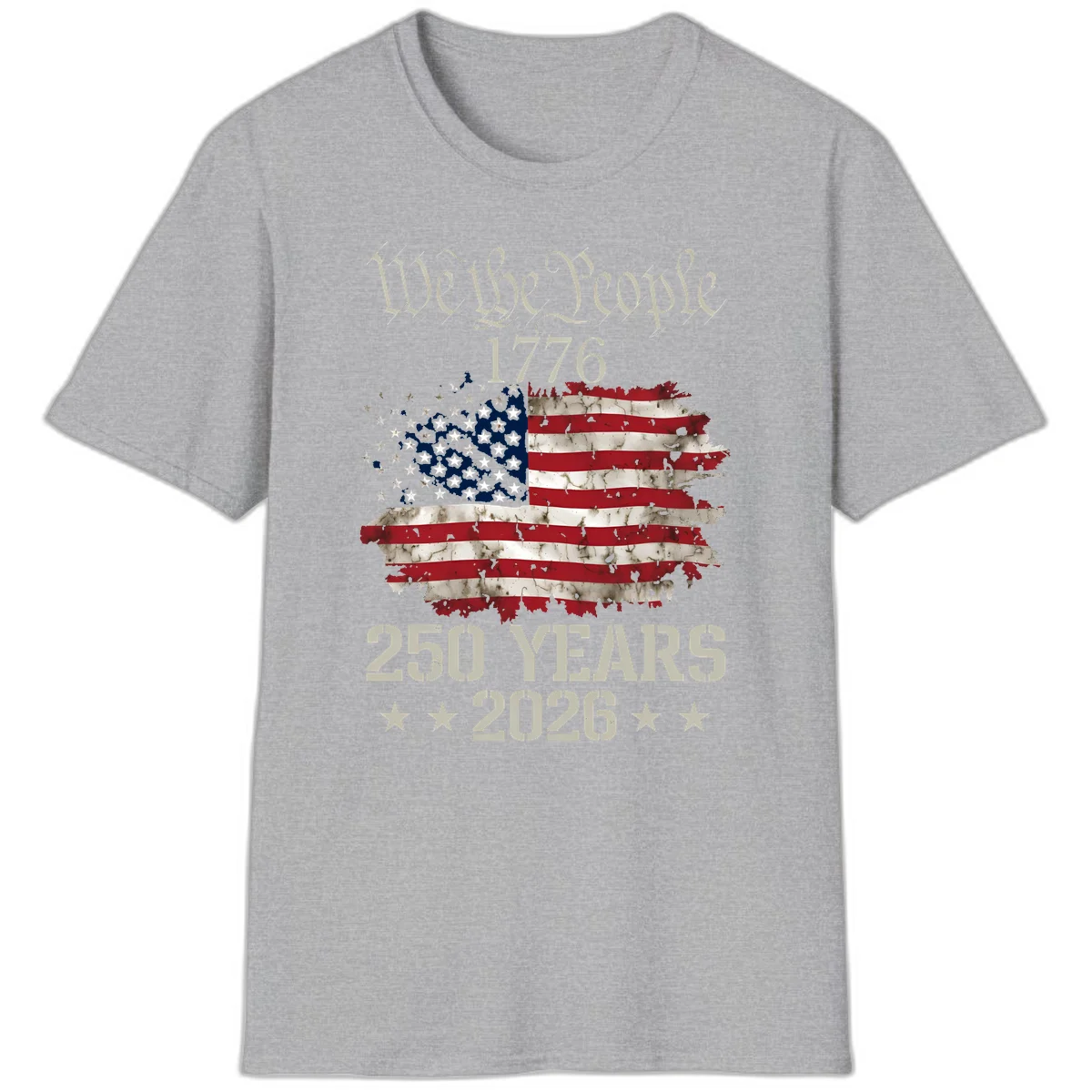 We The People 1776 Distressed Flag T-Shirt in Sport Grey