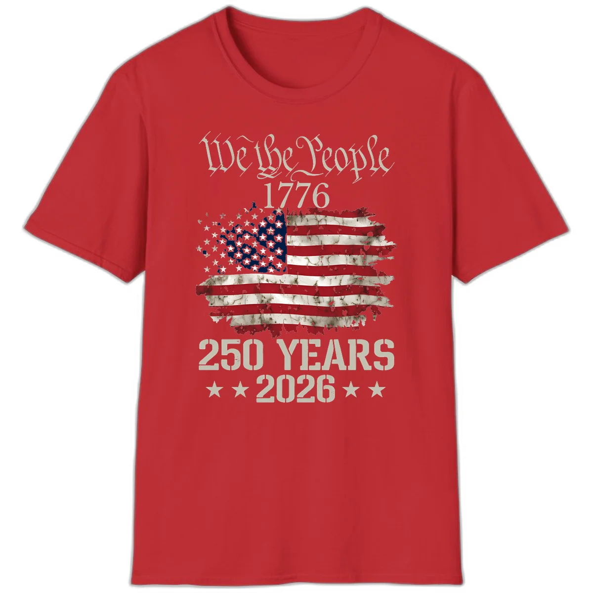 We The People 1776 Distressed Flag T-Shirt in Red