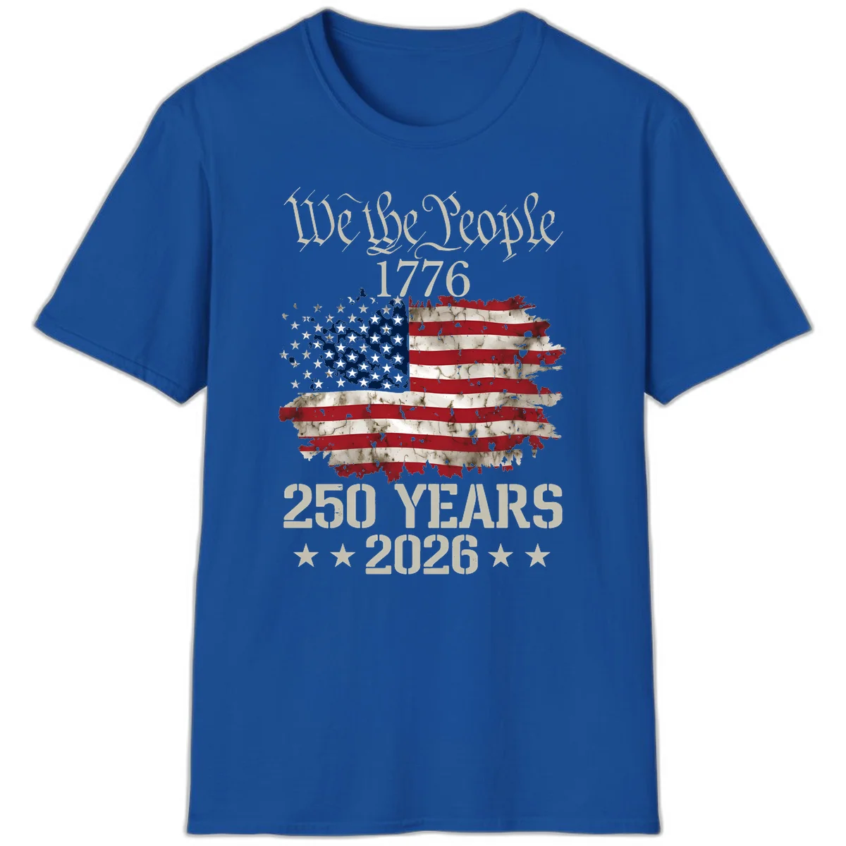 We The People 1776 Distressed Flag T-Shirt in Royal