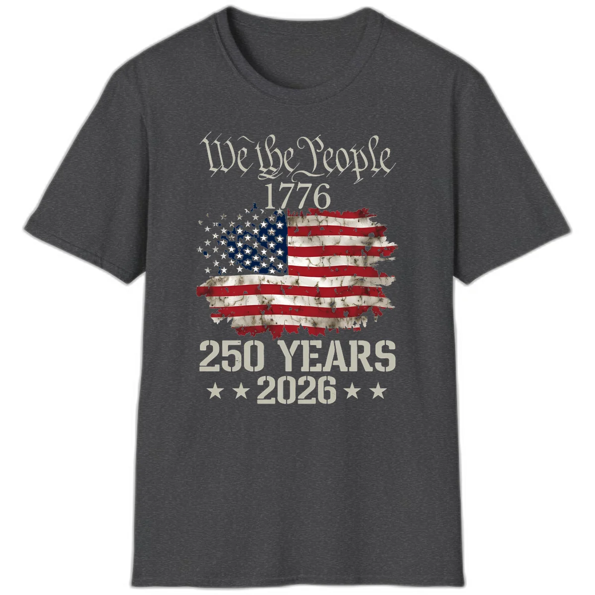We The People 1776 Distressed Flag T-Shirt in Dark Heather
