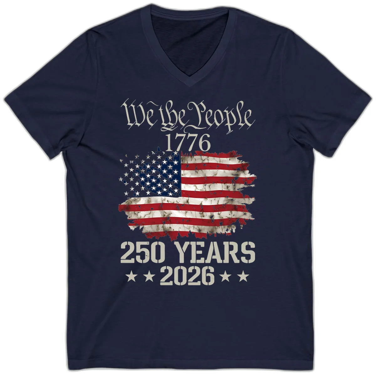 We The People 1776 Distressed Flag V-Neck in Navy