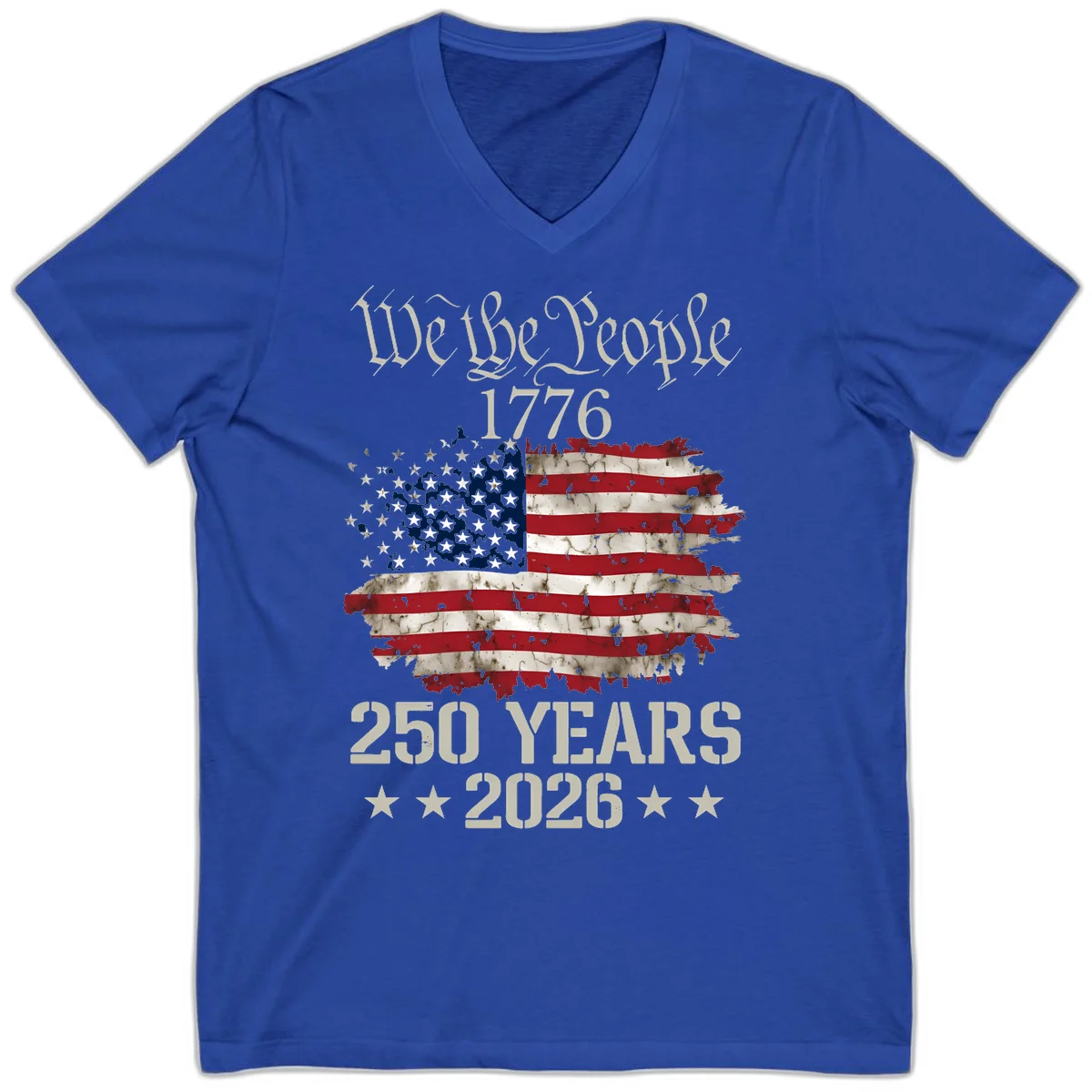 We The People 1776 Distressed Flag V-Neck in True Royal