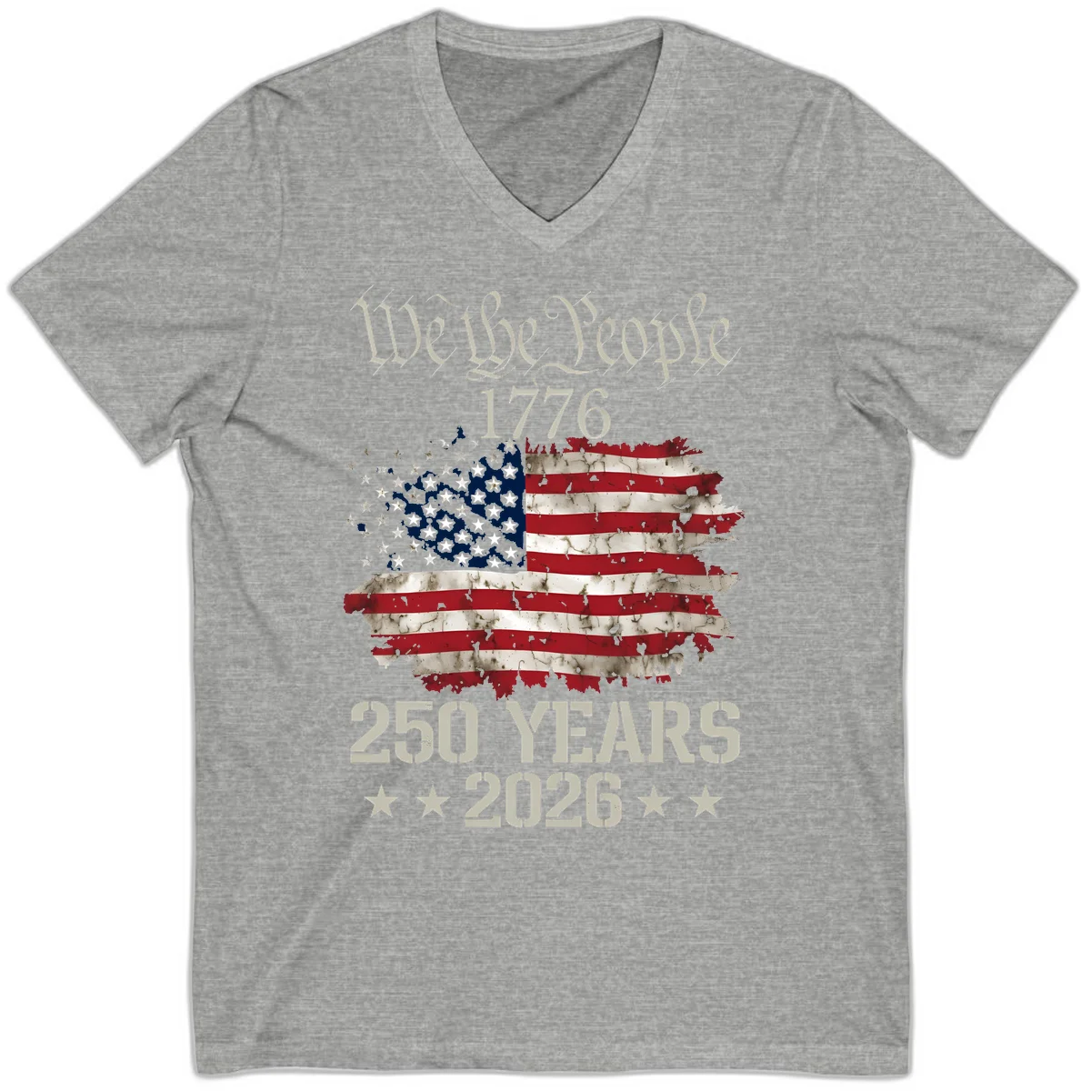 We The People 1776 Distressed Flag V-Neck in Athletic Heather