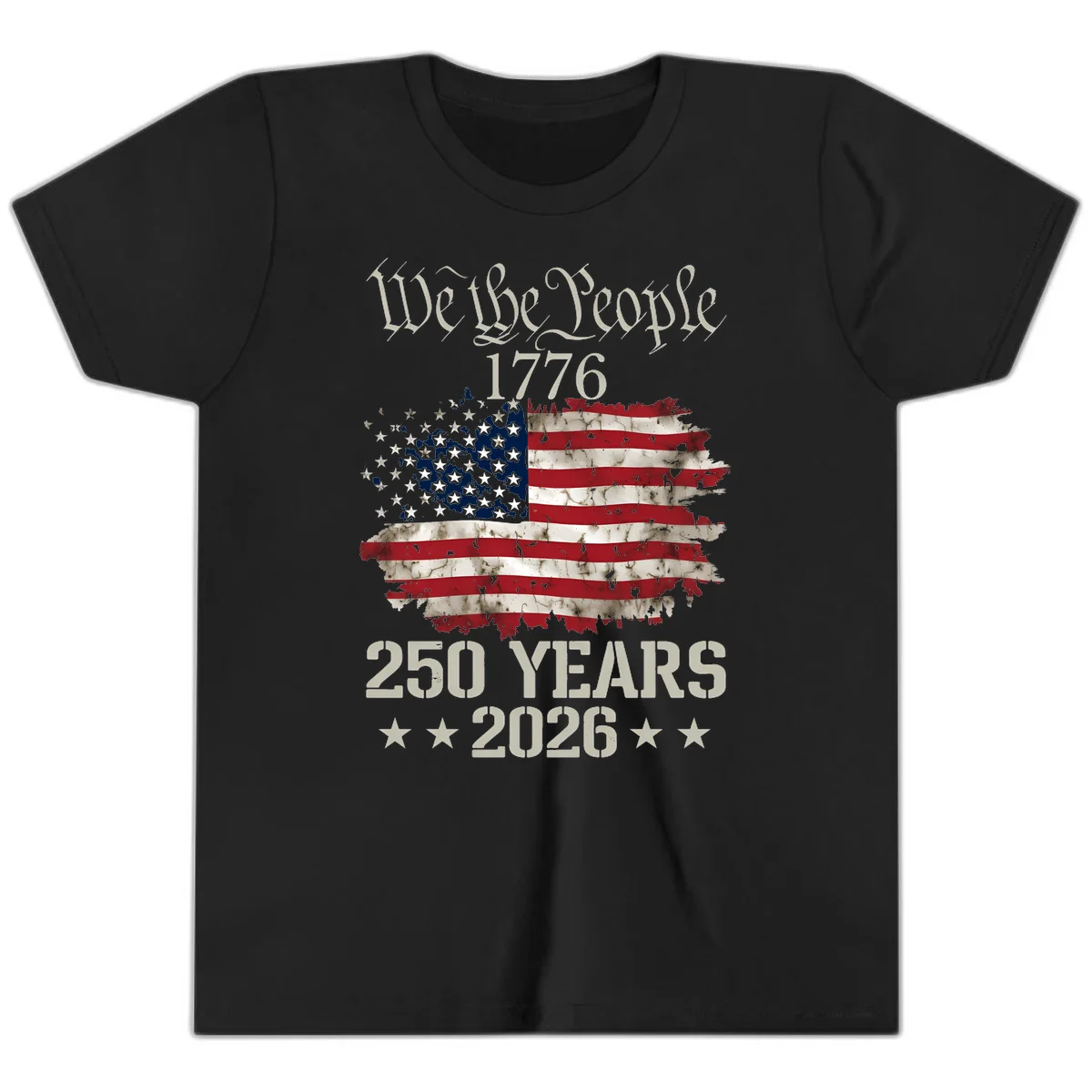 We The People 1776 Distressed Flag Youth T-Shirt in Black