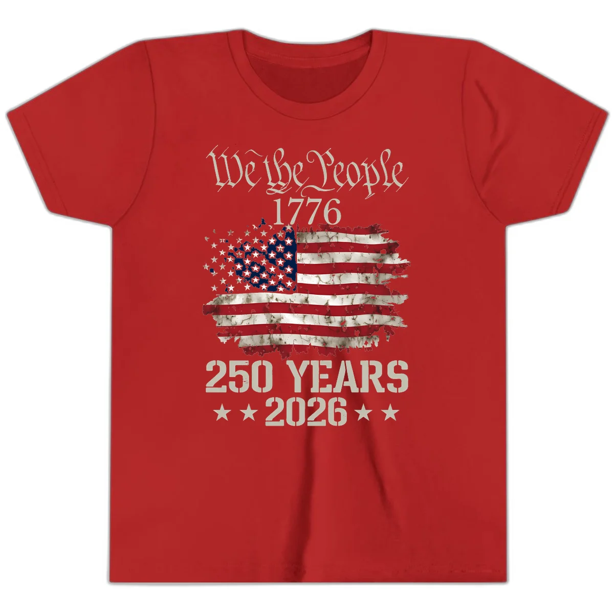 We The People 1776 Distressed Flag Youth T-Shirt in Red