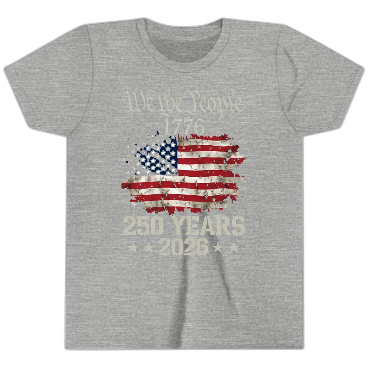 We The People 1776 Distressed Flag Youth T-Shirt in Athletic Heather