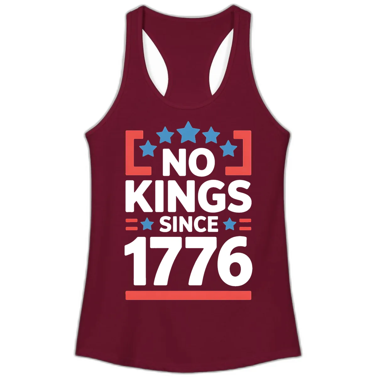 No Kings Since 1776 Patriotic Celebration Ladies Tank in Solid Cardinal Red
