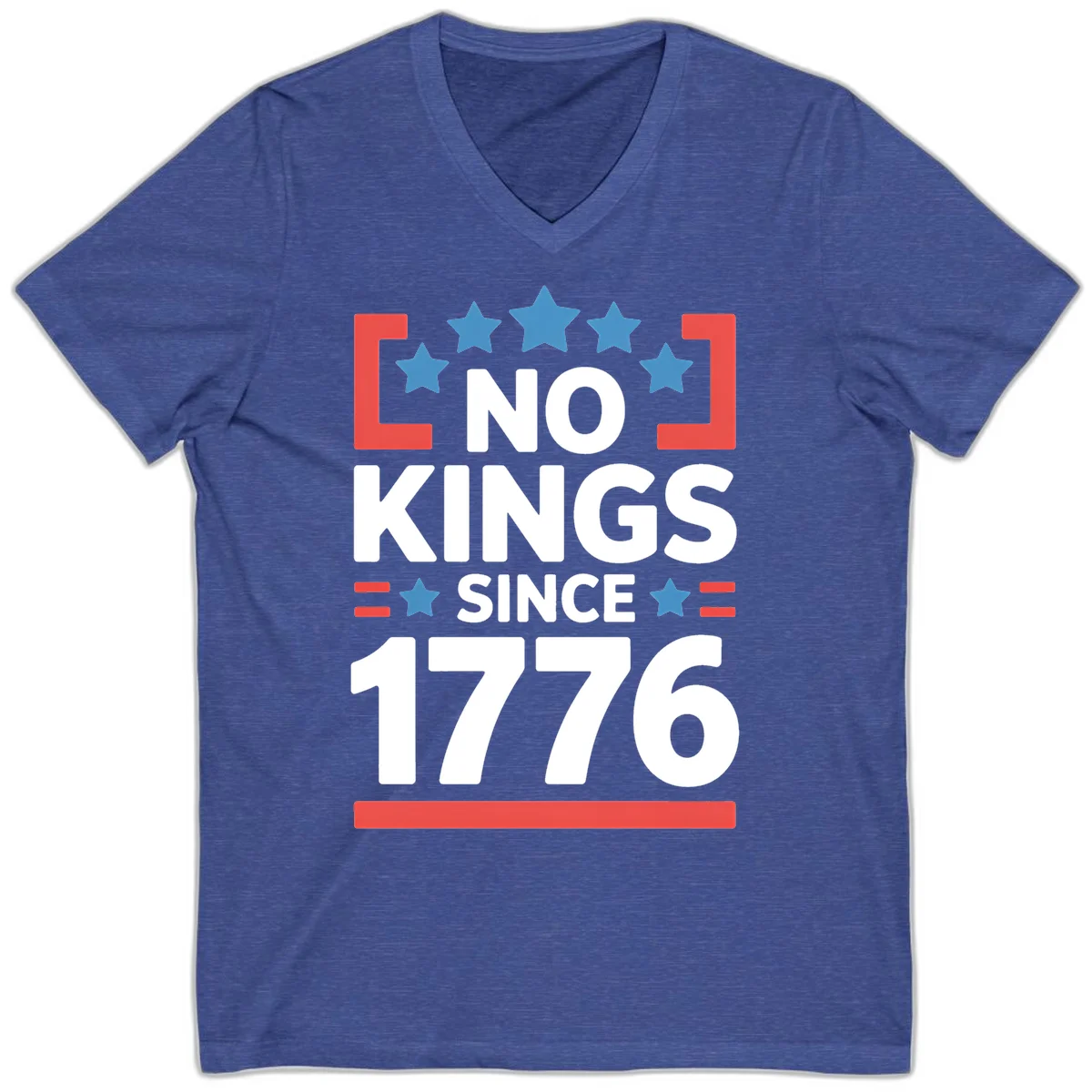 No Kings Since 1776 V-Neck in Heather True Royal