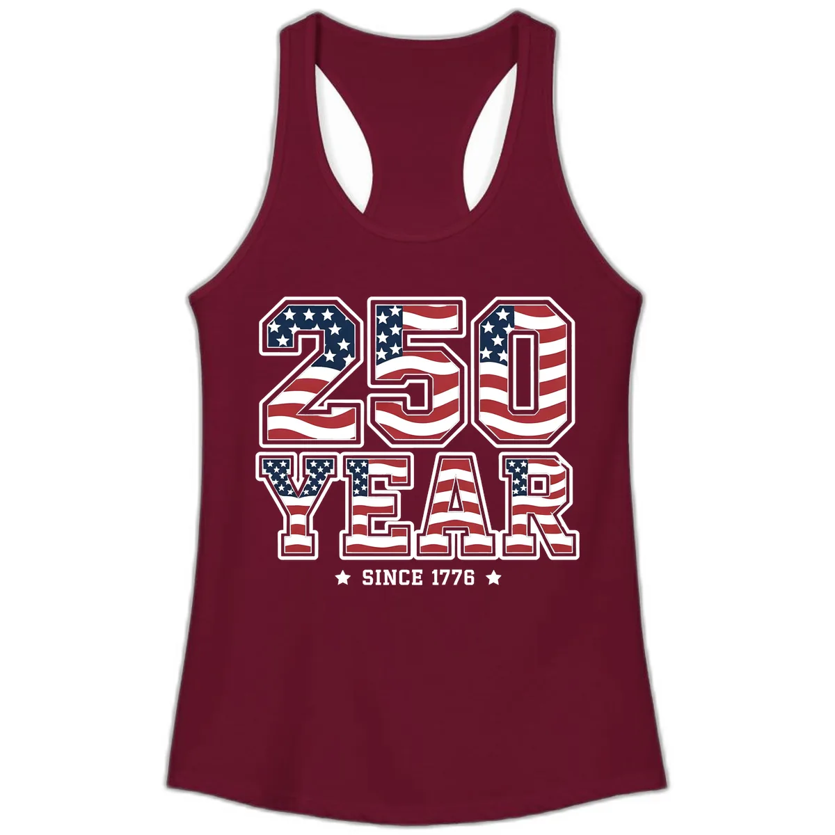 America's 250th Celebration Heritage Design Ladies Tank in Solid Cardinal Red