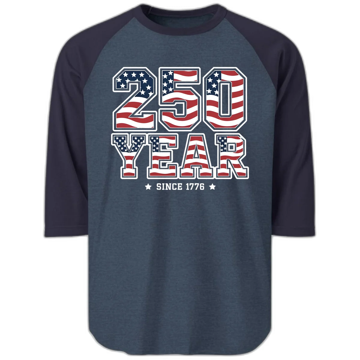 America's 250th Celebration Heritage Raglan 3/4 in Heather Denim Navy