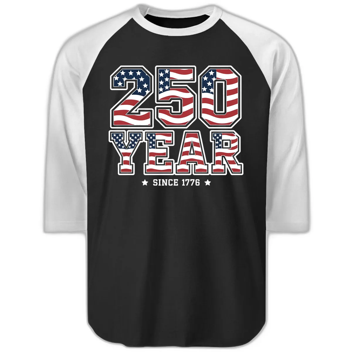 America's 250th Celebration Heritage Design Raglan 3/4 in Black White