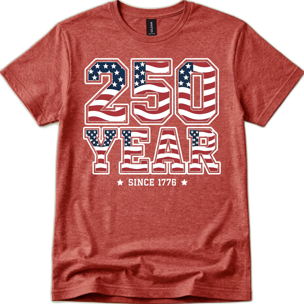 America's 250th Celebration Heritage Design T-Shirt in Heather Cardinal