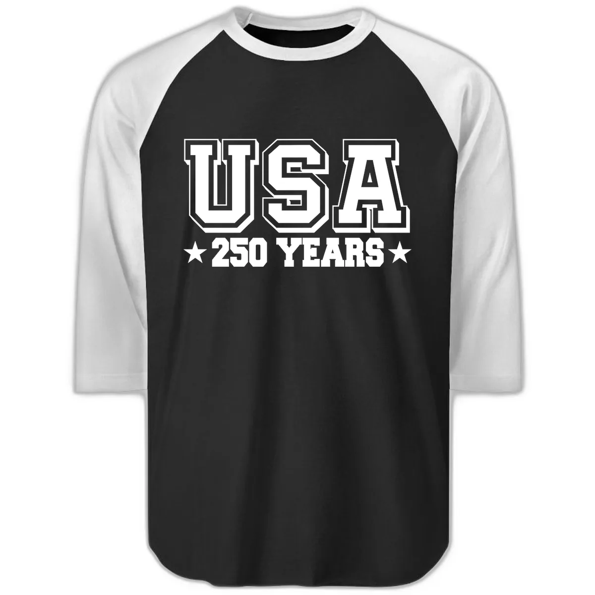 America's 250th Anniversary Commemorative Design Raglan 3/4 in Black White