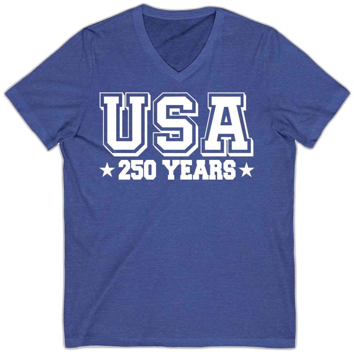 America's 250th Anniversary Commemorative Design V-Neck in Heather True Royal