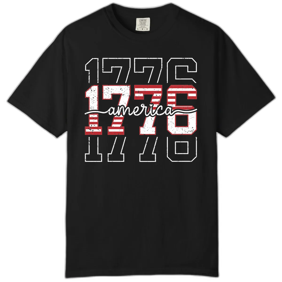 Distressed 1776 Patriotic Heritage Year Comfort Color in Black